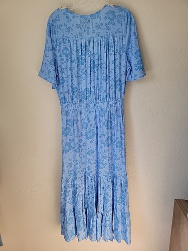 Sunday Mi Amor ANTHROPOLOGIE Dress Medium Blue Midi Floral Boho Cottage Prairie - Picture 11 of 13