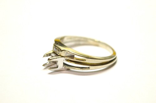 Artcarved 14K white Gold Diamond Engagement setting diamond Band ring set VTG - Picture 3 of 5
