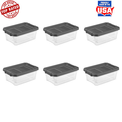 16 Qt Stacker Box Set 6 Flat Gray Plastic Organizer Stackable Storage Flat Gray