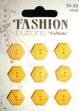 Card of 9 Yellow Buttons Woven Hexagon 2-Hole Flat 5/8" (16mm) Clothing Crafts