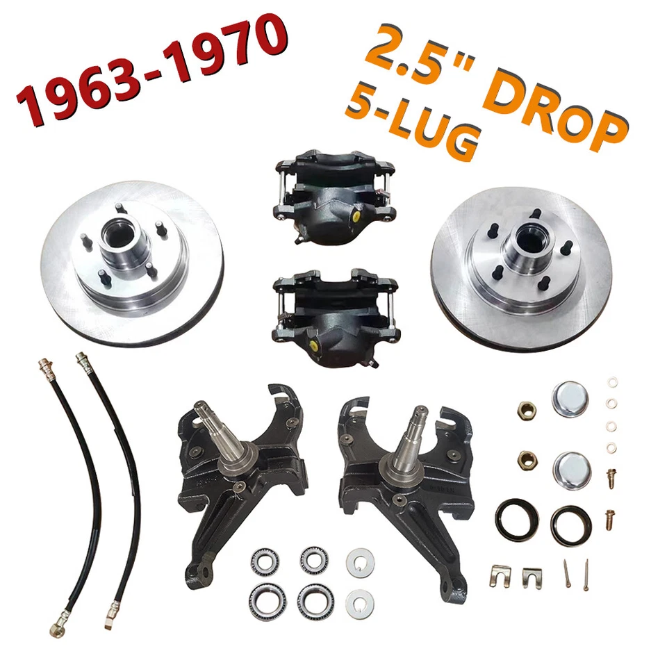 Kit de freno de disco de suspensión delantera husillos de caída de 2,5" para camioneta Chevy C10 1963-1970 Foto 2 de 2