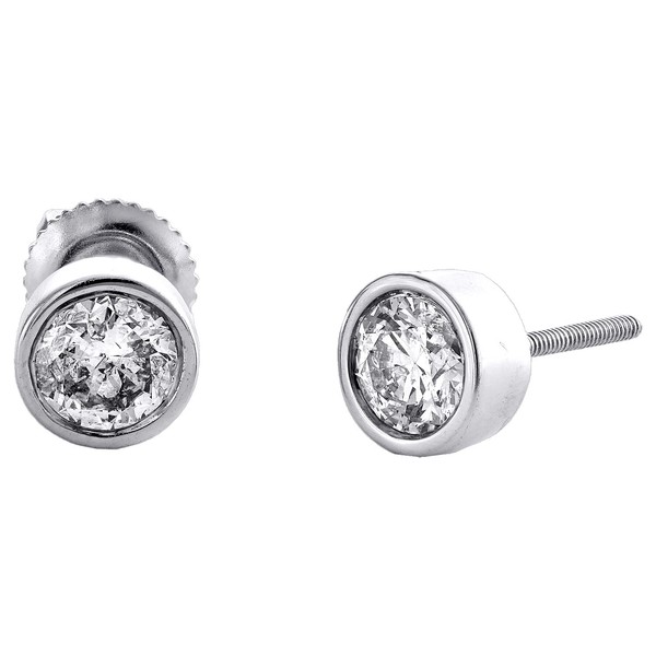14K WeißGold Echte Runde SolitäR Diamant Bezel Set Stud 7Mm Ohrringe 1 Ct.-image