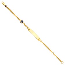 GOLD - 14K Yellow Gold Baby ID Bracelet w/Evil Eye - 5 1"