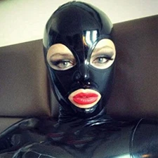 Latex Hood Open Eyes Mouth Back Zipper for Beautiful Girl Club Wear Rubber Mask