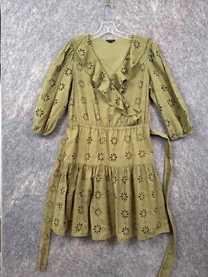 Ann Taylor Womens Dress 10P Eyelet Olive Green Tiered Faux Wrap Feminine Whimsy | eBay Ann Taylor Womens Dress 10P Eyelet Olive Green Tiered Faux Wrap Feminine Whimsy | eBay