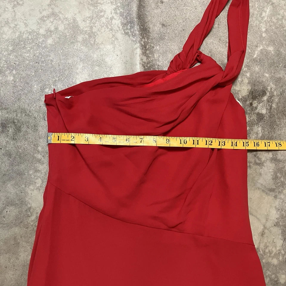 Vestido Halston para mujer talla 8 seda grosella rojo alto bajo un hombro Leah Twist vestido Foto 2 de 4