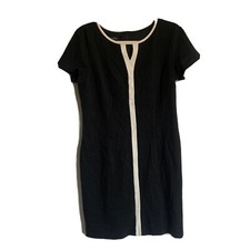 Talbots Sheath Dress Womens 8 Black White Trim Short Sleeve Cocktail Career