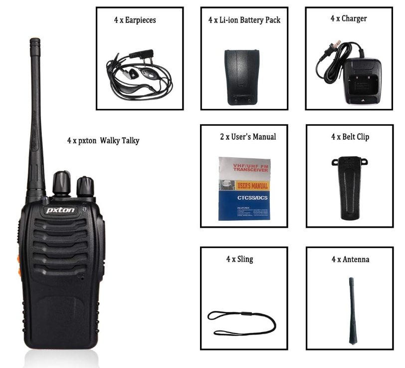 4 Pack Set Long Range Walkie Talkie 50 Mile Two Way Radio Charge