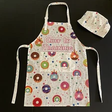 Chef Costume Girls Apron Chef Hat Sz 6 Donuts Cook Outfit Chef in Training