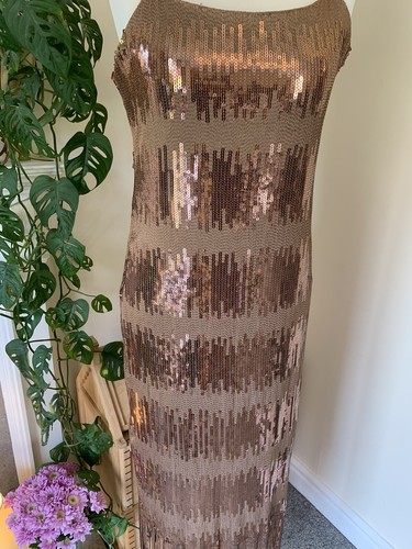 Wedding Races Party Copper Rosé Gold Sequin Fringe Cruise Elli White Dress 12 14 - Picture 17 of 24