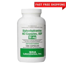 SDA Diphenhydramine 50mg Caps. SleepAid Antihistamine Gen. Benadryl 1000ct 11/26