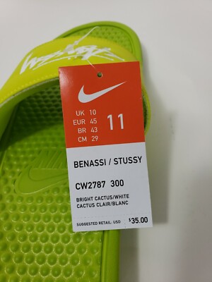 Nike X Stussy Benassi Slide Bright Cactus CW2787 300 US  display picture 1