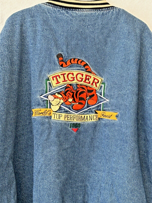 Vintage Disney Store Tigger Denim Varsity Jacket XXL Worlds Finest