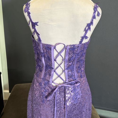 Damen Voll Pailletten Lila Meerjungfrau Passform Abschlussball Party Kleid Bein Schlitz Größe 4 - Bild 5 von 11