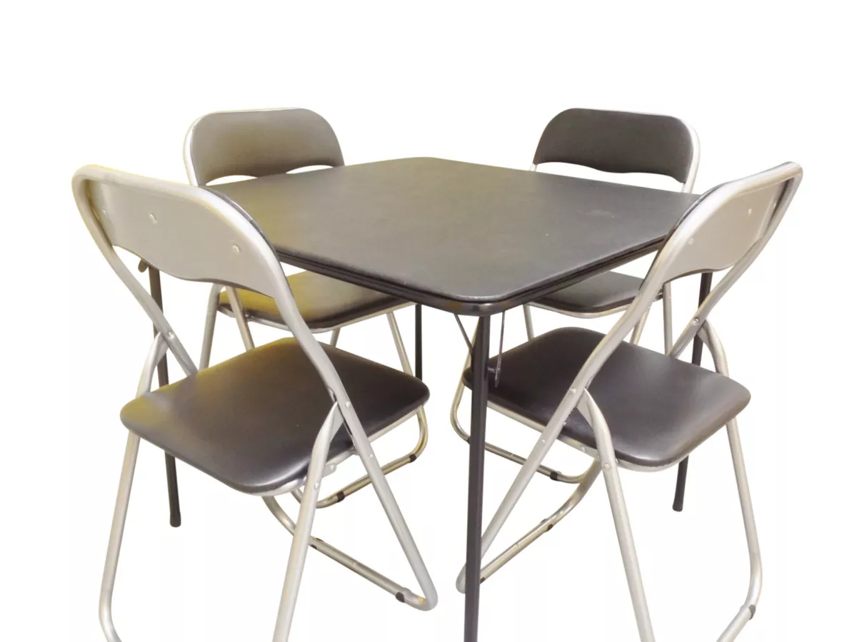 STANDARD BRIDGE CARD GAME TABLE 4x PADDED METAL FOLDING BLACK CHAIRS