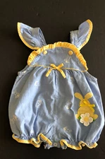 Vintage b.t. Baby Girls Blue with bunnies Bubble Romper size 6-9 mo.