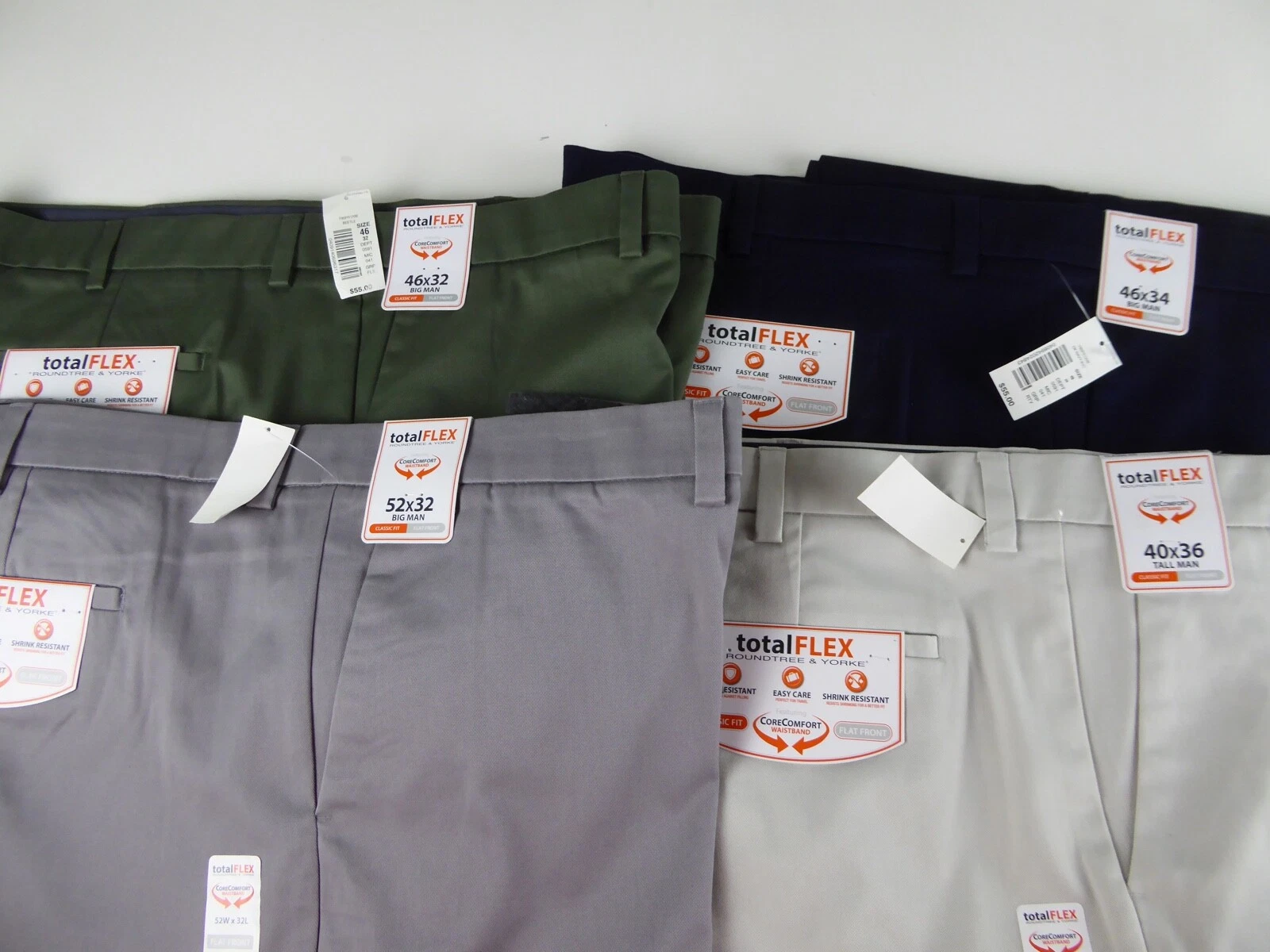 Roundtree & Yorke Total Flex Core Comfort Easy Care Flat Front Dress Pants NWT