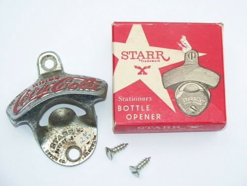 VINTAGE MID CENTURY DRINK COCA COLA STARR BOTTLE OPENER WALL MOUNT W/BOX UNUSED - Picture 4 of 4