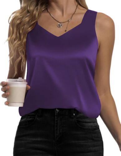 Karcermee Women's Silk Satin Tank Tops V Neck Camisole Casual Cami Sleeveless
