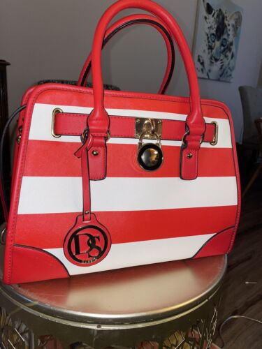 Dasein Handbag Red White Stripes Nautical With Chain Shoulder Strap - Picture 1 of 5