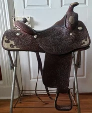 16” Billy Royal Dark Oil Western Show Saddle w/Silver Metal Stirrups & Cover