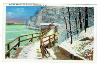 Kissing Bridge in Winter Lakewood New Jersey NJ Postcard Unposted