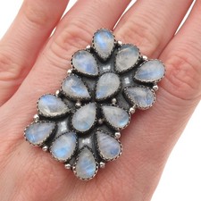 925 Sterling Silver Vintage Real Pear-Cut Moonstone Adjustable Ring Size 8