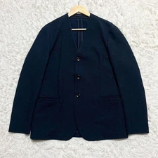 ARMANI Collarless Navy Seersucker Jacket Blouson Men Navy 