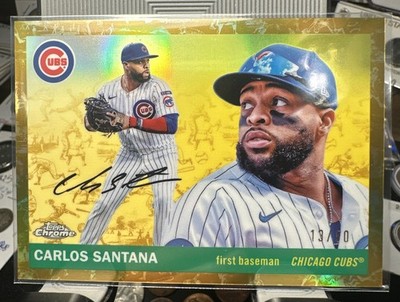 2025 Topps Chrome Platinum Carlos Santana /50 Gold Toile Refractor #93 Cubs