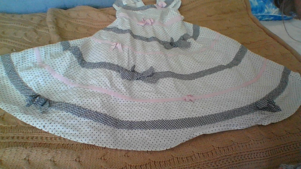 Biscotti Collezoni Pretty Dress Girls Sz 5 Polka Dot/Check/Bows Tie Blk/Wht/Pink - Image 2 of 4