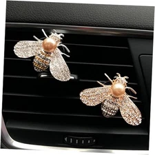 2 Pieces Small Bee Air Vent Clips Bling Bee Car Silver and Yellow Shiny Bees