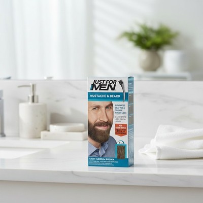 Beard Coloring Gel with Coconut Oil & Biotin, Light-Medium Brown, 3 Applications