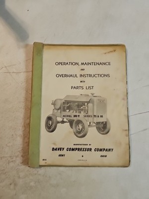 Vtg Davey Compressor Co. Model 105V SERIES TS &OS Air Compressor Owner's Manual 