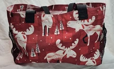 Thirty-One Gifts Tote Bag – Red Woodland Animal Print with Black Mesh Pockets