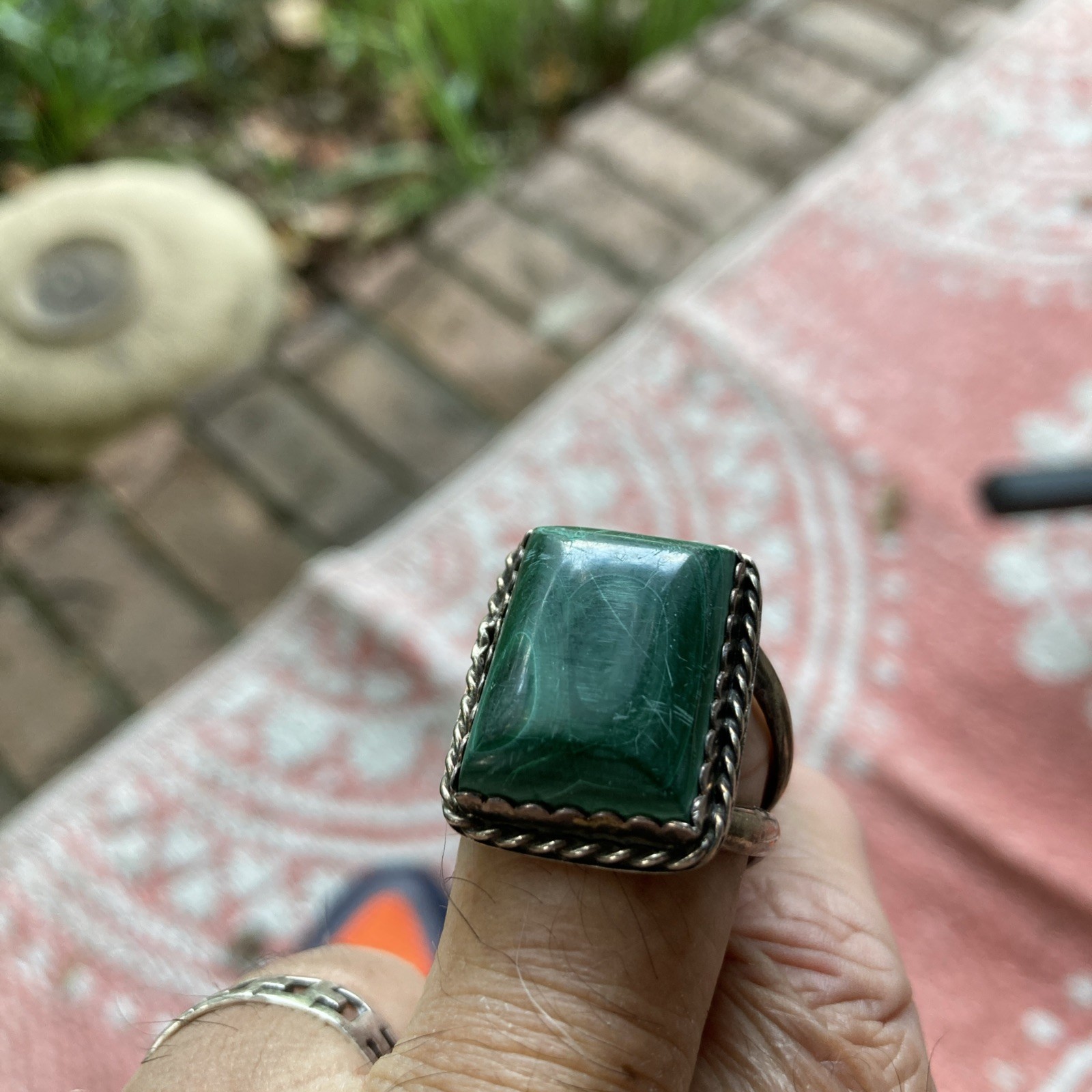 vintage malachite silver ring Rectangle. - image 10