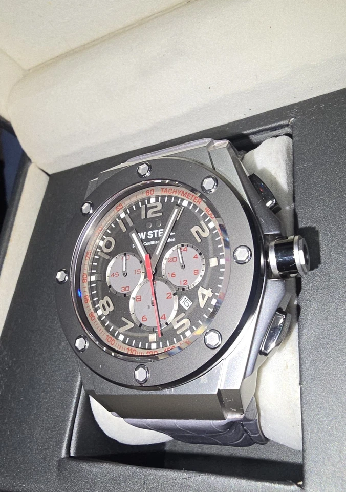 Мужские часы TW Steel CE4002 48 мм полированный стальной корпус с серым кожаным ремешком - Изображение 4 из 4