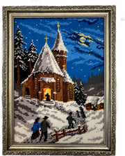 Vintage "Christmas Eve" Needlepoint wall art Handmade Framed