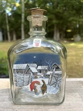HolmeGaard of Copenhagen Juleflaske Hand Painted Gnome/ Cat Decanter Brass Top