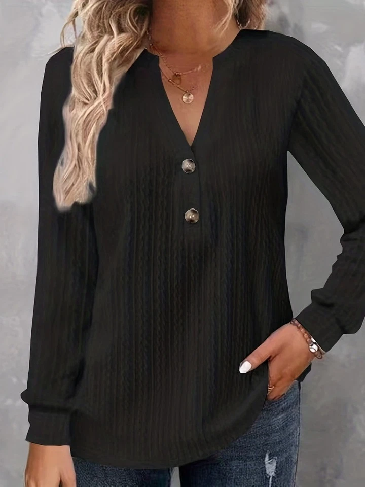 Ladies Jumper Top V Neck Pullover Women Loose Long Sleeve Work Knit Tops Casual - Image 3 of 4