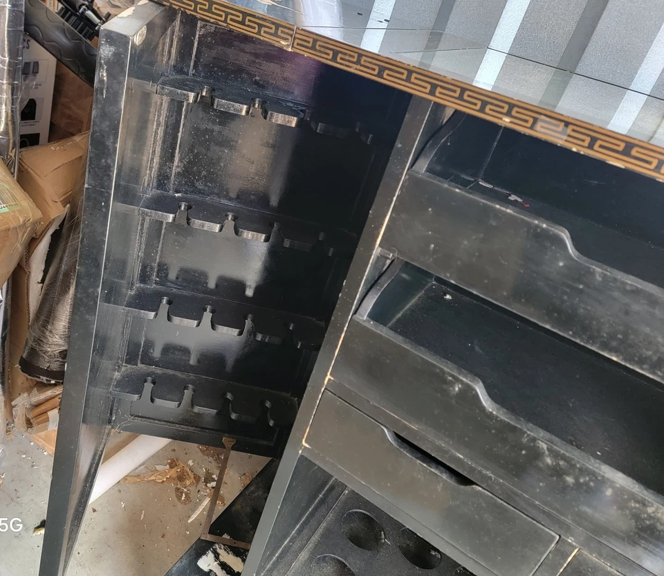 Barra dobrável asiática, meados do século, madrepérola lacada preta, *RETIRADA LOCAL* - Imagem 4 de 4