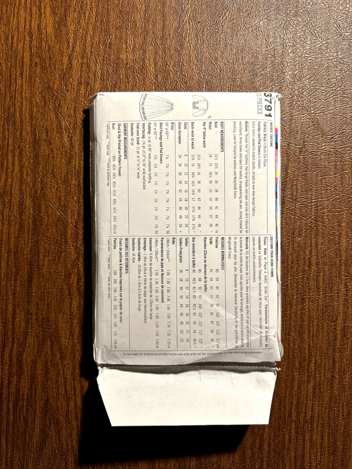 Simplicity 3791 1850 Victorian Day Dress Costume Sewing Pattern Size 16-24 Uncut - Image 2 of 2