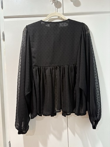 Owls Peace + Love Top Black Sheer Velvet Embroidered L - Picture 6 of 12