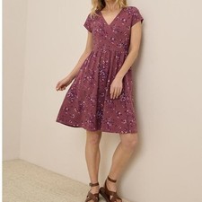 NEW~pact Organic Cotton Fit & Flare Crossover Short Sleeve Dress Medium