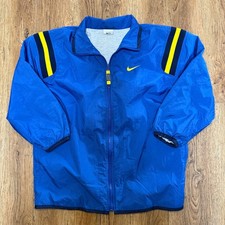 VTG 90s Nike Windbreaker Jacket Blue Yellow Stripe Full Zip Youth Medium M 10-12