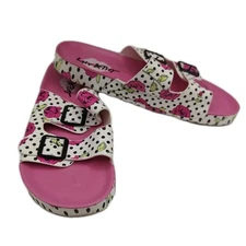 BETSEY JOHNSON Black White Polka Pink Roses Sandals Shoes Size 10