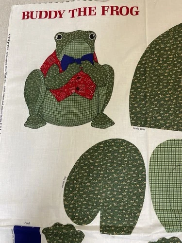VTG Buddy Frog Cut N Sew VIP Print Craft Fabric Panel Plush Toy Doll Pattern