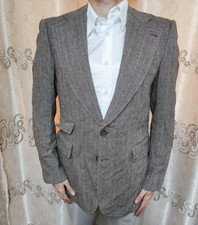 1970s vintage pure wool handwoven tweed herringbone Disco jacket blazer 38R 38L