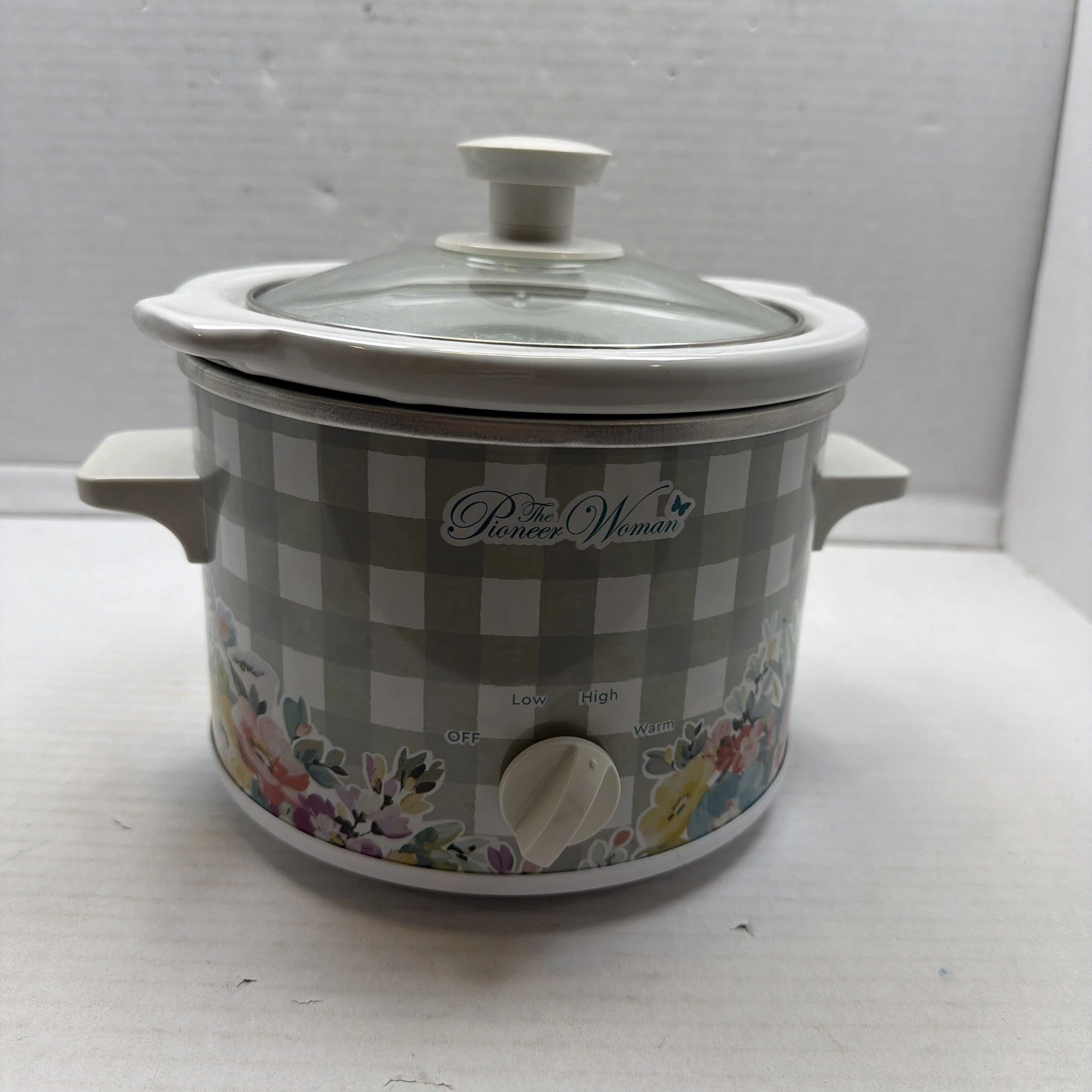 Pioneer Woman1.5 Qt. Sweet Romance Gray Gingham Slow Cooker Crockpot (Used)