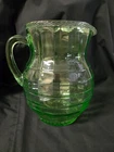 VINTAGE ANCHOR HOCKING GREEN GLASS BLOCK OPTIC PITCHER 8" TALL 80 OZ
