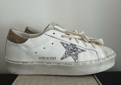 Golden Goose Hi Star white Leather Suede silver Glitter Sneakers